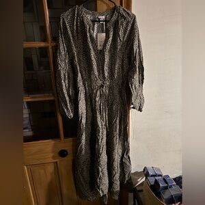 a new day Black and White Printed Long Sleeve Midi Dress